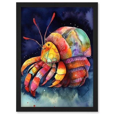 Artery8 Hermit Crab Vibrant Folk Art Watercolour Painting Wall Art PrintA4 Size from B&Q
