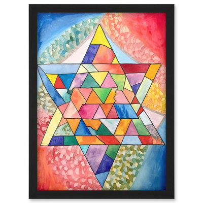 Artery8 Star Of David Patterns Geometric Folk Art Watercolour Painting Wall Art PrintA4 Size from B&Q
