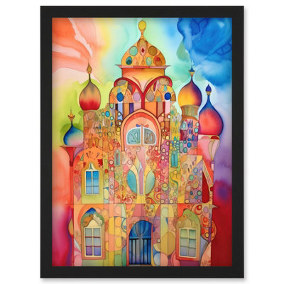 Artery8 Synagogue Decorated Building Vibrant Folk Art Watercolour Painting Wall Art PrintA4 Size from B&Q