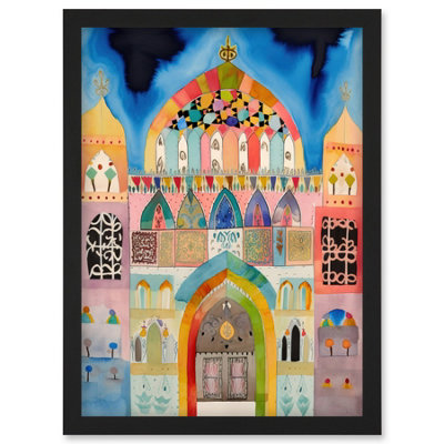 Artery8 Synagogue Decorated Facade Folk Art Watercolour Painting Wall Art PrintA4 Size from B&Q