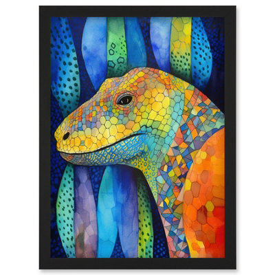 Artery8 Komodo Dragon Vibrant Folk Art Watercolour Painting Wall Art PrintA4 Size from B&Q