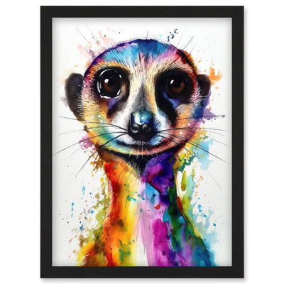 Artery8 Meerkat Splash Paint Watercolour Painting Wall Art PrintA4 Size from B&Q