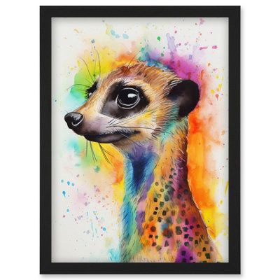 Artery8 Meerkat Multicoloured Portrait Watercolour Painting Wall Art PrintA4 Size from B&Q