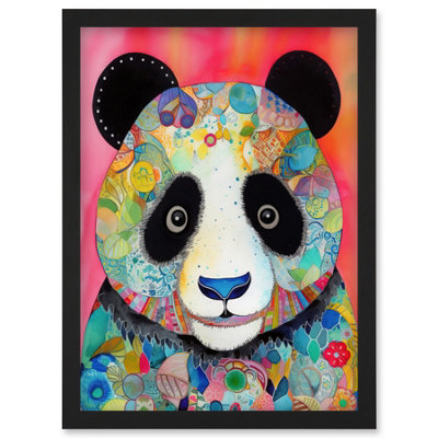 Artery8 Panda Spirit Animal Portrait Folk Art Watercolour Painting Wall Art PrintA4 Size from B&Q