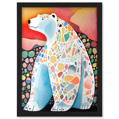 Artery8 Polar Bear With Mosaic Pattern Folk Art Wall Art PrintA4 Size from B&Q