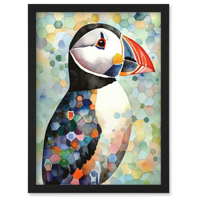 Artery8 Puffin Bird Portrait Pastel Colour Folk Art Wall Art PrintA4 Size from B&Q