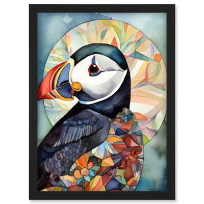 Artery8 Puffin Bird Portrait Folk Art Wall Art PrintA4 Size from B&Q