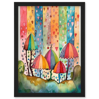 B&Q -  Candy Land Rain Rainbow Folk Art Wall Art PrintA4 Size