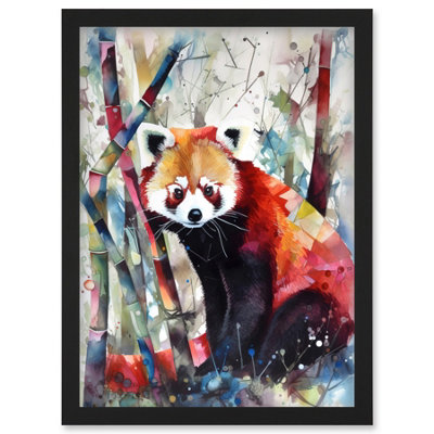 Artery8 Red Panda In Bamboo Forest Folk Art Wall Art PrintA4 Size from B&Q