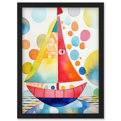 Artery8 Sailboat At Sunset Folk Art Wall Art PrintA4 Size from B&Q
