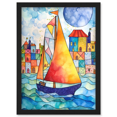 Artery8 Sailboat By Harbour Folk Art Wall Art PrintA4 Size from B&Q