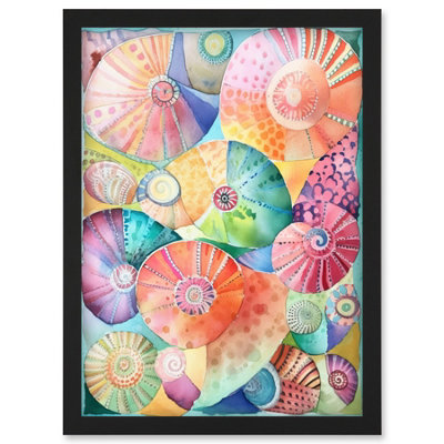 Artery8 Pastel Colour Seashells Folk Art Wall Art PrintA4 Size from B&Q