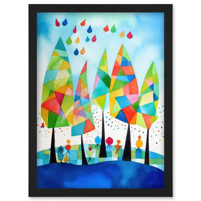 Artery8 Abstract Autumn Trees Folk Art Wall Art PrintA4 Size from B&Q