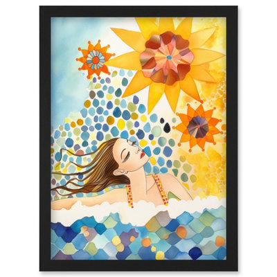 Artery8 Abstract Sea Swimming Folk Art Bathroom Wall Art PrintA4 Size from B&Q