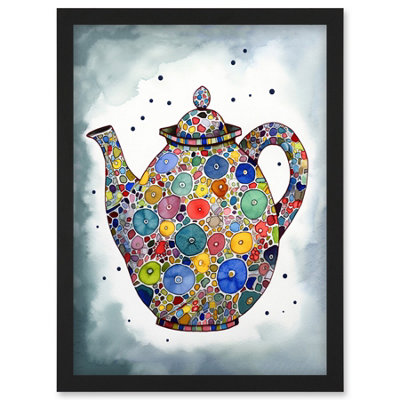 Artery8 Colourful Teapot Folk Art Kitchen Wall Art PrintA4 Size