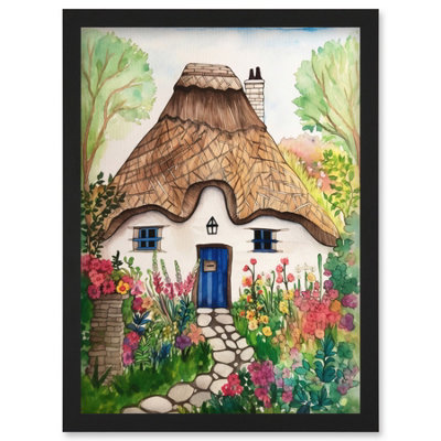 Artery8 The Cottage In The Forrest Flowers Folk Art Wall Art PrintA4 Size from B&Q