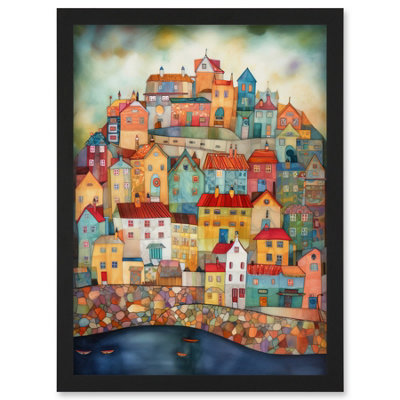 Artery8 Home By The Sea Folk Art Wall Art PrintA4 Size from B&Q