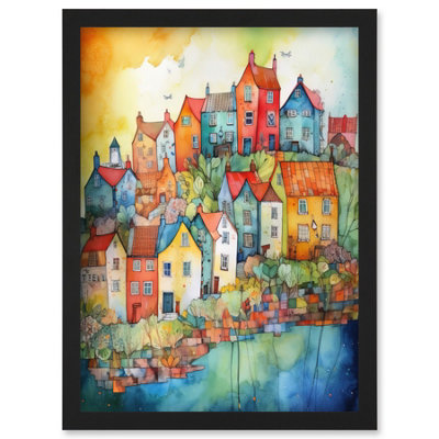 B&Q -  Village Of Manarola Italy Folk Art Wall Art PrintA4 Size