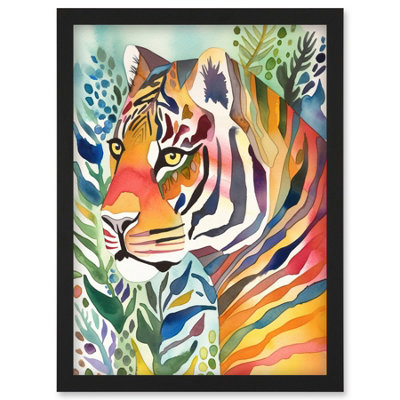 Artery8 The Hidden Tiger Folk Art Wall Art PrintA4 Size from B&Q