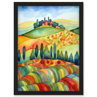 Artery8 Landscape Of Tuscany House On The Hill Folk Art Wall Art PrintA4 Size from B&Q