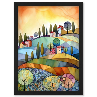Artery8 Italian Countryside Midsummer Landscape Folk Art Wall Art PrintA4 Size from B&Q