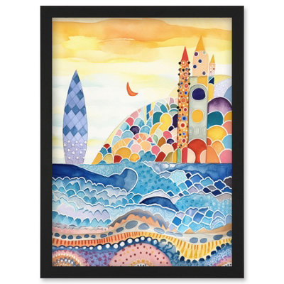 Artery8 Abstract Seascape Waves On Beach Folk Art Bathroom Wall Art PrintA4 Size from B&Q