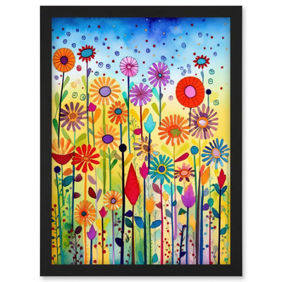 B&Q -  Tall Mixed Flowers Folk Art Watercolour Painting Wall Art PrintA4 Size