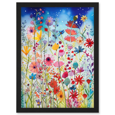 Artery8 Summer Wildflower Meadow Folk Art Wall Art PrintA4 Size from B&Q