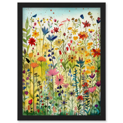 Artery8 Mixed Wildflower Bloom In Meadow Folk Art Wall Art PrintA4 Size from B&Q