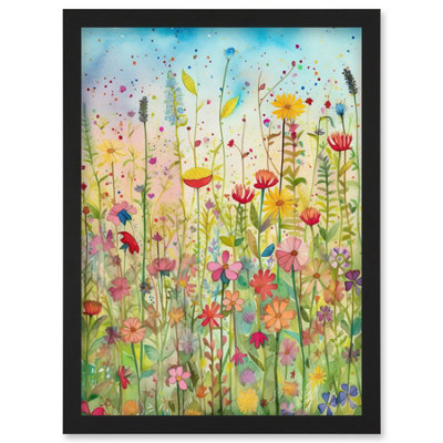 Artery8 Summer Wild Flower Blossom Meadow Folk Art Wall Art PrintA4 Size from B&Q