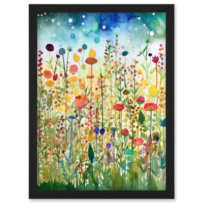 Artery8 Wildflower Meadow Folk Art Wall Art PrintA4 Size from B&Q