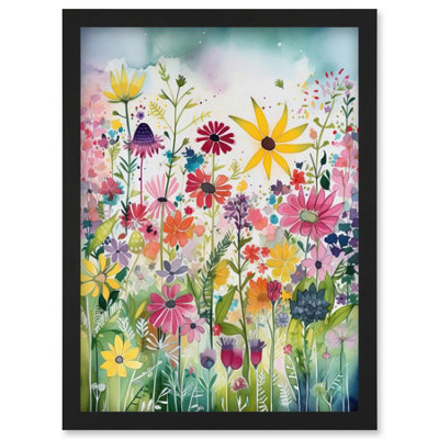 B&Q -  Bright Wildflower Floral Blooms Folk Art Wall Art PrintA4 Size