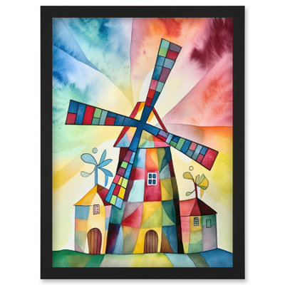 Artery8 Windmill Folk Art Abstract Bright Wall Art PrintA4 Size from B&Q