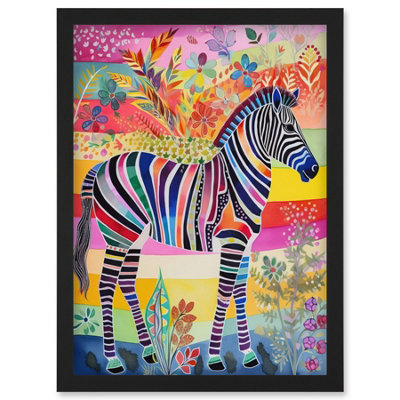 Artery8 Zebra Rainbow Floral Abstract Folk Art Wall Art PrintA4 Size from B&Q