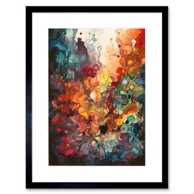 Artery8 Wall Art Print Abstract Coral Reef Organic Shapes Modern Rainbow Acrylic Colour Painting Artwork Framed 9X7 Inch from B&Q