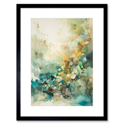 Artery8 Wall Art Print Wild Plant Flora In Teal Blue And Orange Modern Watercolour Painting Artwork Framed 9X7 Inch from B&Q