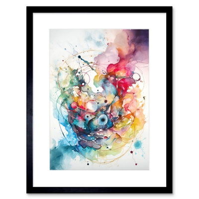 Artery8 Wall Art Print Abstract Organic Form Multicolour Splatter Paint Art Modern Watercolour Painting Artwork Framed 9X7 Inch from B&Q