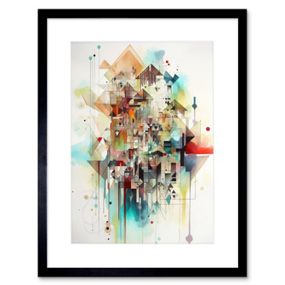 Artery8 Wall Art Print Abstract Geometric Fractal Shapes Modern Watercolour Painting Artwork Framed 9X7 Inch from B&Q