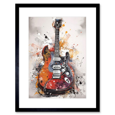 Artery8 Wall Art Print Electric Mandolin Guitar Instrument Modern Watercolour Artwork Framed 9X7 Inch from B&Q
