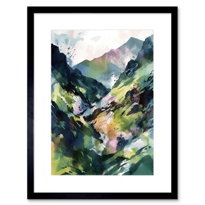 Artery8 Wall Art Print Spring Mountain Slope Landscape Modern Linocut Artwork Framed 9X7 Inch from B&Q