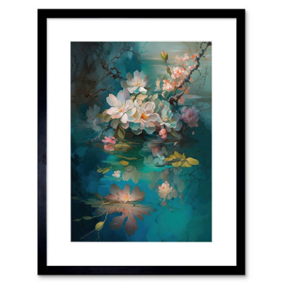 Artery8 Wall Art Print Low Hanging Cherry Blossom Branch In River Stream Modern Watercolour Painting Artwork Framed 9X7 Inch from B&Q