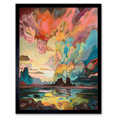 Artery8 Framed Wall Art Van Gogh Inspired Atmospheric Clouds Over Mono Lake At Dawn Modern Watercolour Painting12X16 Inch from B&Q