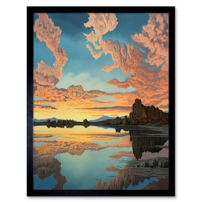 Artery8 Framed Wall Art Atmospheric Cloud Reflections Early Morning Dawn At Mono Lake Modern Watercolour Painting12X16 Inch from B&Q