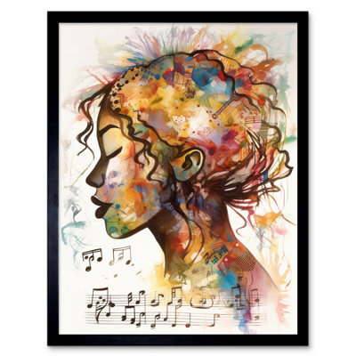 Artery8 Framed Wall Art Musical Meditation Synesthesia Woman Listening To Music Modern Watercolour Painting12X16 Inch from B&Q