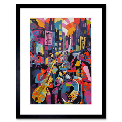 Artery8 New Orleans Jazz Festival Street Musicians Music City Sunset Framed Wall Art Print from B&Q