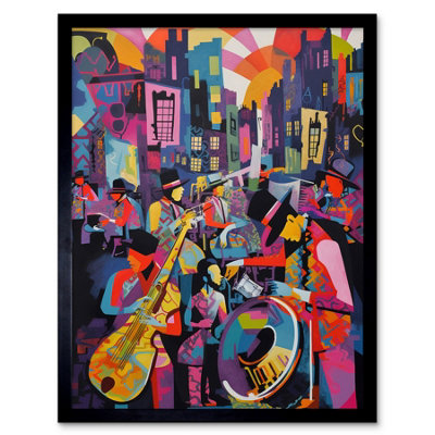 Artery8 Framed Wall Art New Orleans Jazz Festival Street Musicians Playing Music City At Sunset Abstract12X16 Inch from B&Q