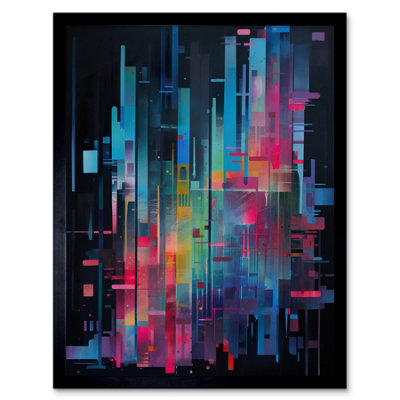 Artery8 Framed Wall Art Modern Abstract Geometric Neon Lines Cityscape Painting12X16 Inch from B&Q