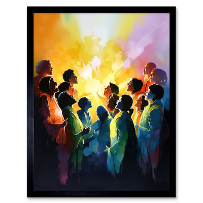 Artery8 Framed Wall Art Choir Women Singing By Bonfire Modern Rainbow Colour Watercolour Painting12X16 Inch from B&Q