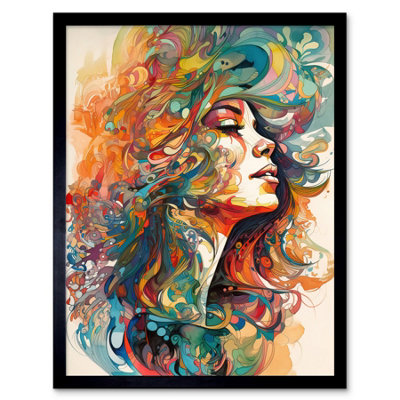 Artery8 Framed Wall Art Iris Goddess Of Rainbows Multicoloured Flowing Hair Deity Portrait Modern Watercolour12X16 Inch from B&Q