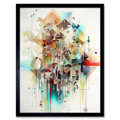 B&Q -  Framed Wall Art Abstract Geometric Fractal Shapes Modern Watercolour Painting12X16 Inch